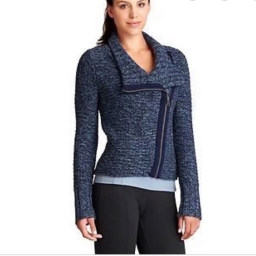 Athleta Merino Extra Fine Wool Full Zip Turtle Neck Moto Sweater